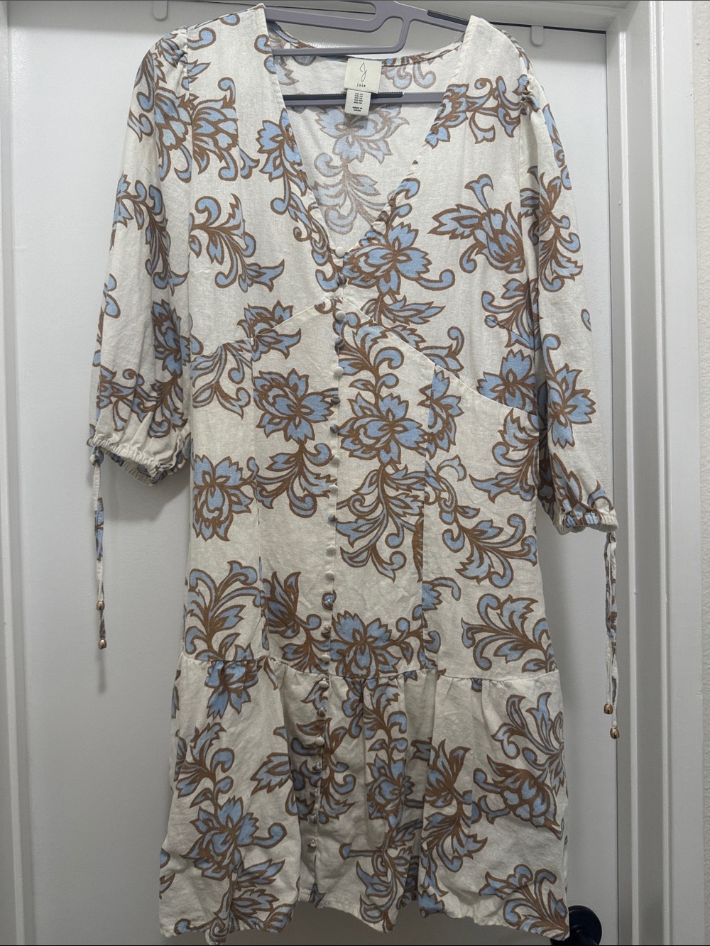 Joie Cream Midi Dress with Blue & Brown Floral Print